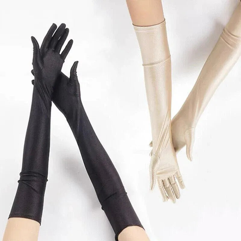 Elegant Long Satin Evening Gloves Formal Dress Accessory for Opera Prom Party Women - Black