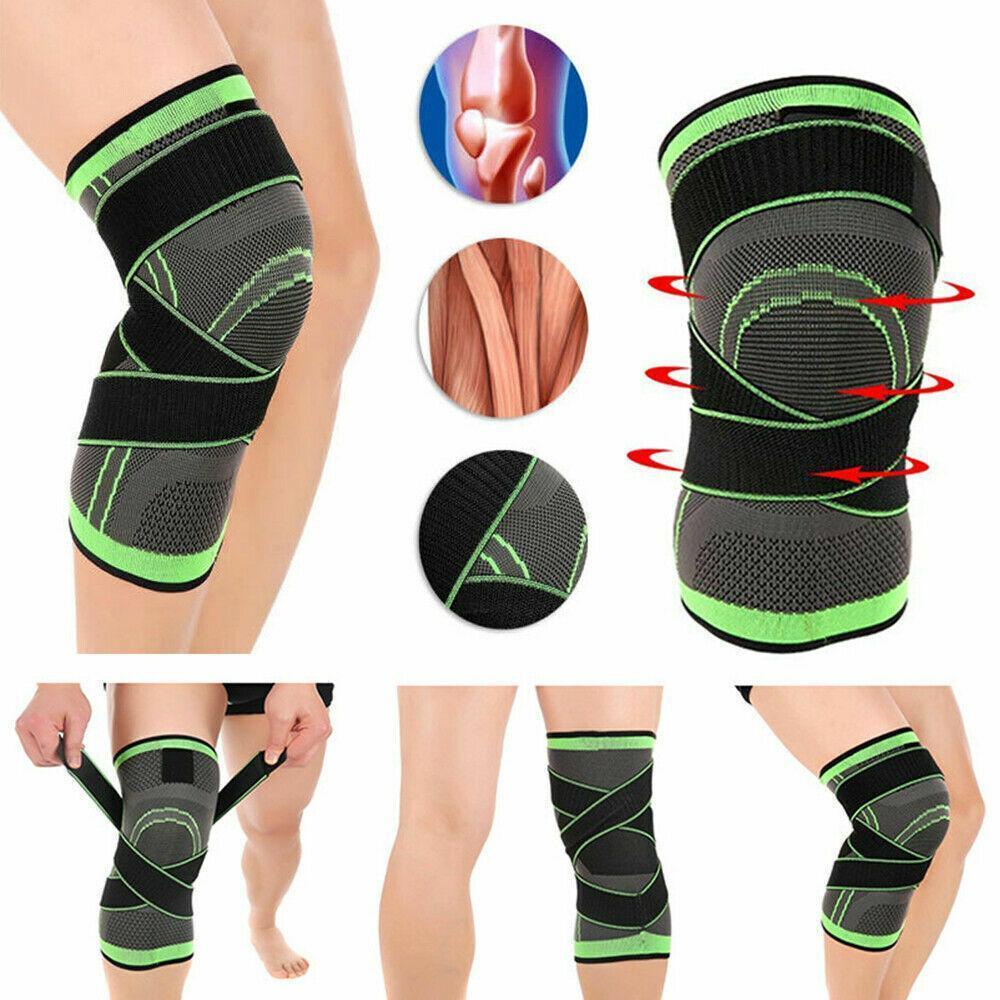 3D Weaving Knee Brace Breathable Sleeve Support Running Jogging Joint Pain Leg Black - Black-XXL