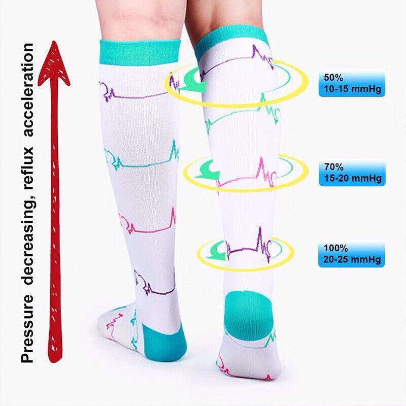 S/M Compression Socks Women Men Nursing Travel Stocking Sport Running - Black