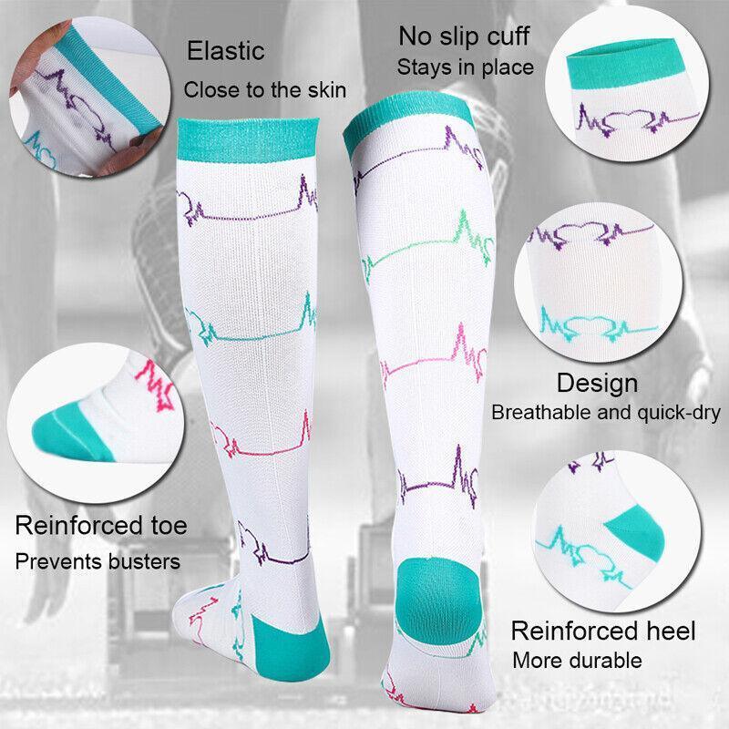 S/M Compression Socks Women Men Nursing Travel Stocking Sport Running - Black