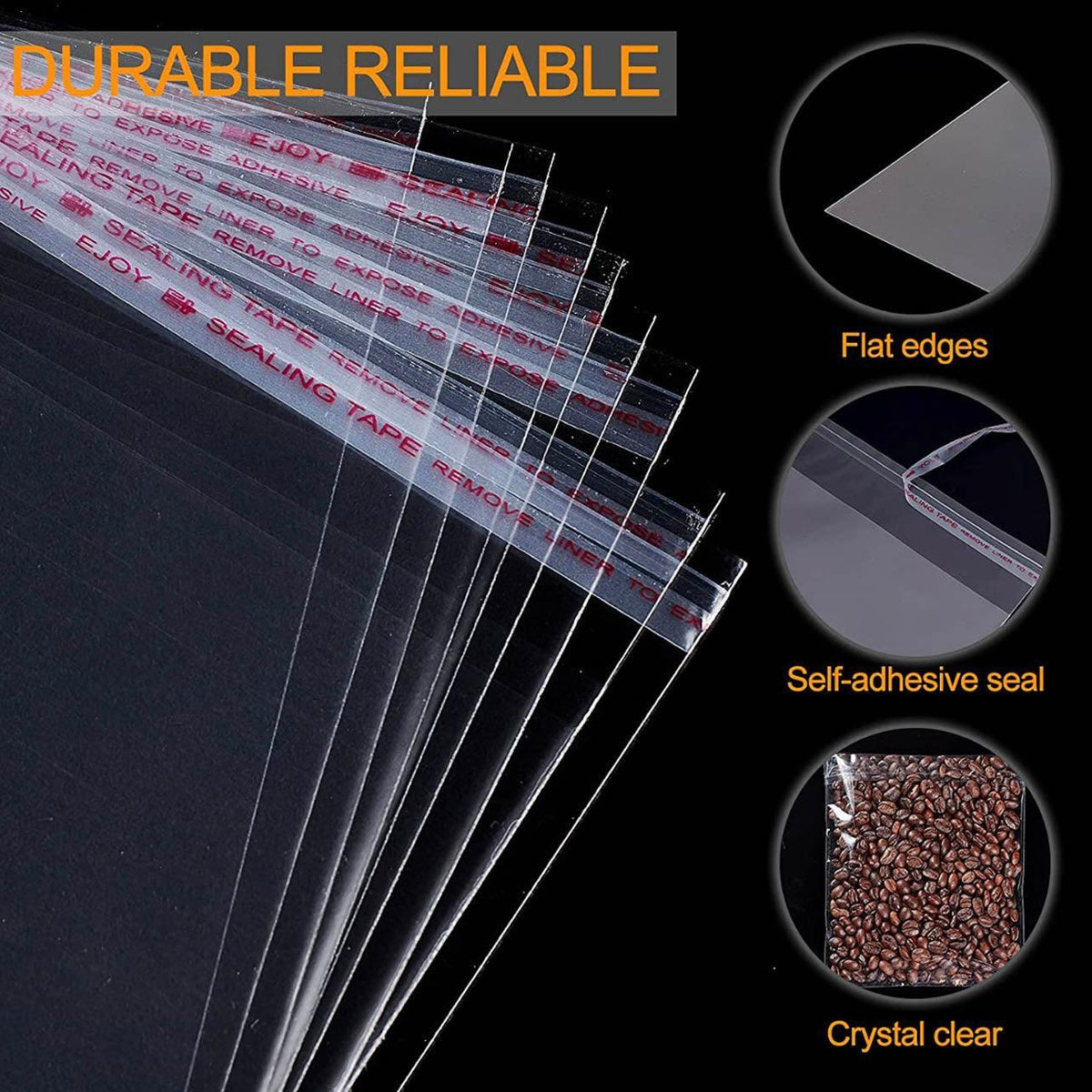 Multi-size Clear Self-Seal Cellophane Bags - Bulk Adhesive Opp - 13*17+3