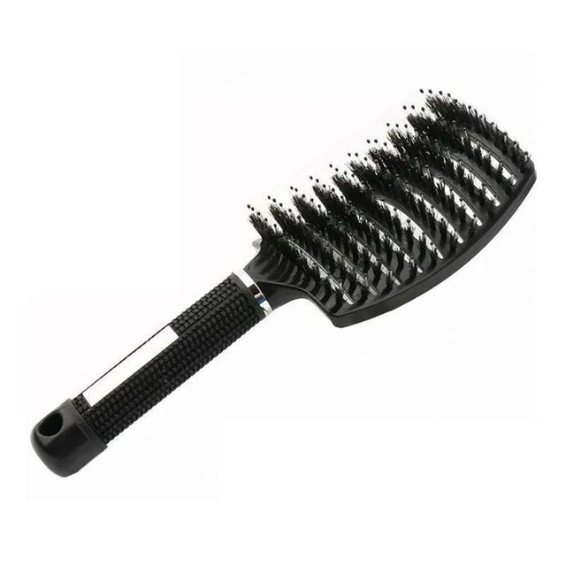 Detangle Nylon Boar Bristle Brush Hairbrush Smooth Hair Head Scalp Massage Comb - Black *1 Unit