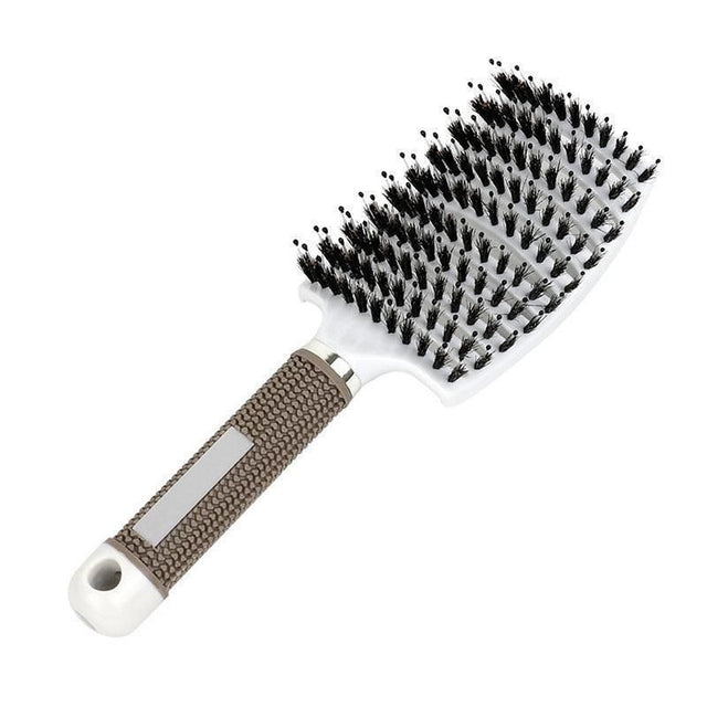 Detangle Nylon Boar Bristle Brush Hairbrush Smooth Hair Head Scalp Massage Comb - White *1 Unit