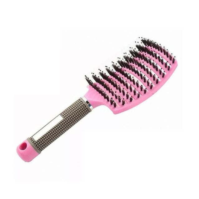 Detangle Nylon Boar Bristle Brush Hairbrush Smooth Hair Head Scalp Massage Comb - Pink *1 Unit