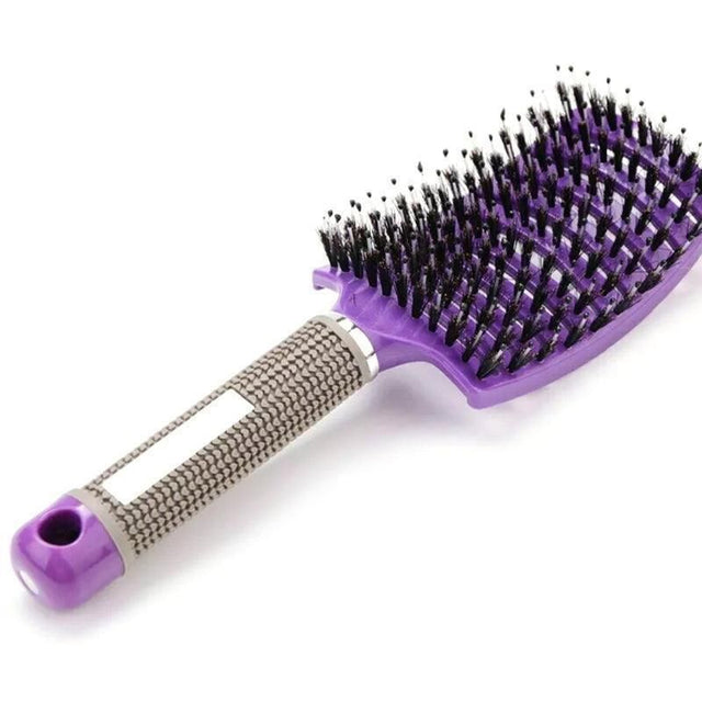 Detangle Nylon Boar Bristle Brush Hairbrush Smooth Hair Head Scalp Massage Comb - Purple *1 Unit