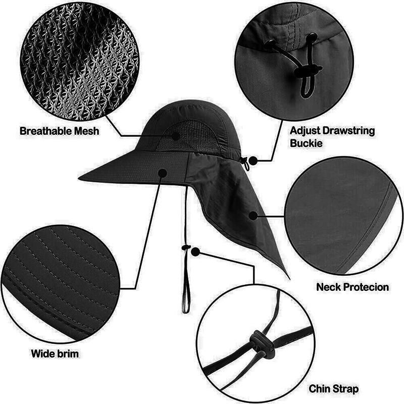1x Neck Flap Cap Unisex Outdoor Sport Fishing Hat Sun Protection Wide Brim Cover - Purple