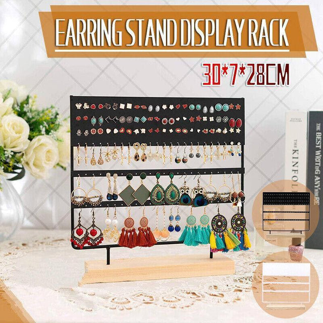 Earring Stand Display Rack 3-Tier Ear Stud Holder Jewelry Organizer 144 Holes - Black
