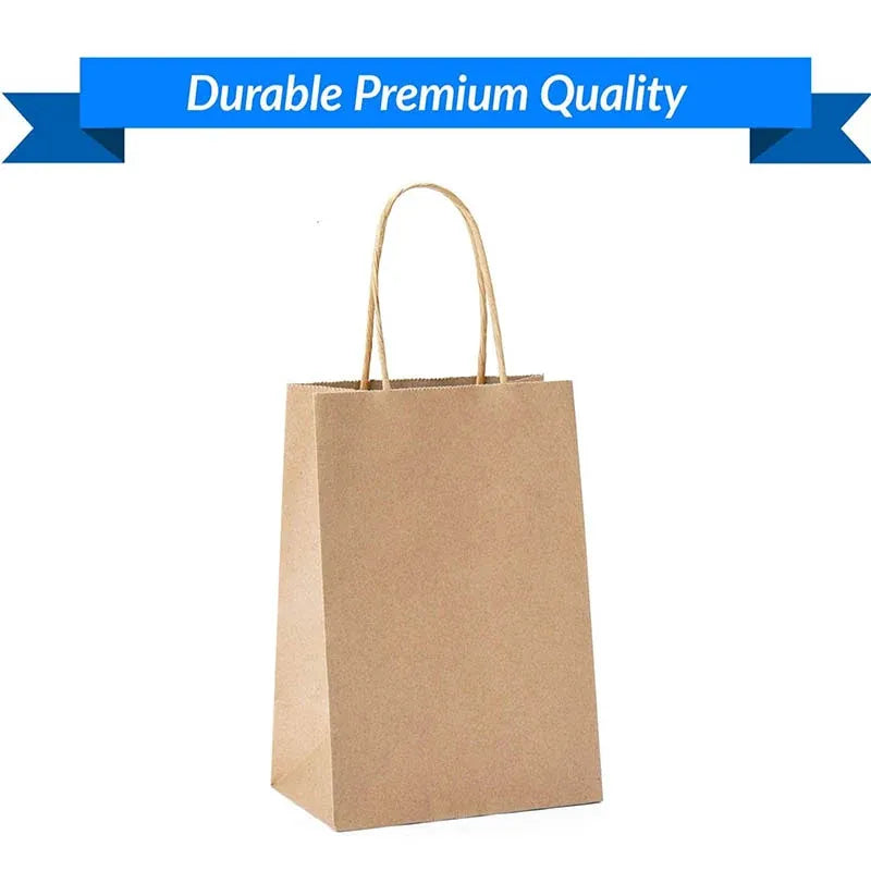50X Kraft Paper Bags Gift Shopping Carry Craft Brown Bag With Handles - M-21cmx27cmx11cm
