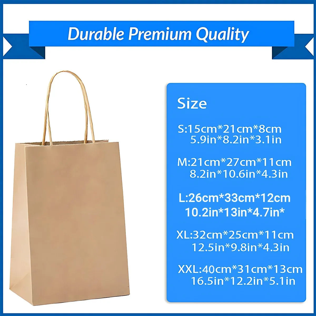 50X Kraft Paper Bags Gift Shopping Carry Craft Brown Bag With Handles - M-21cmx27cmx11cm