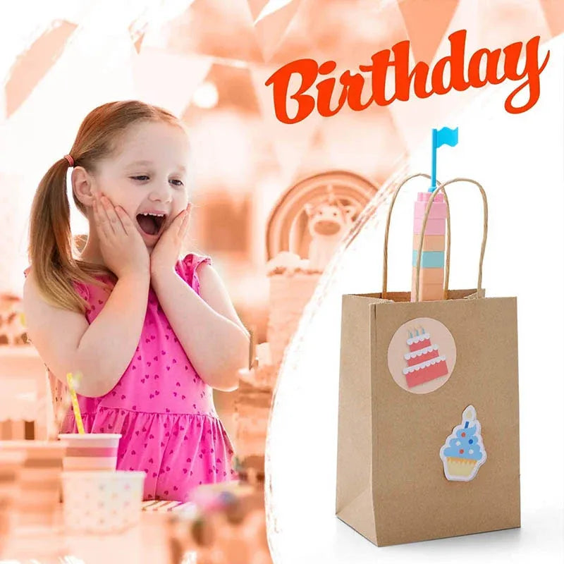 50X Kraft Paper Bags Gift Shopping Carry Craft Brown Bag With Handles - M-21cmx27cmx11cm