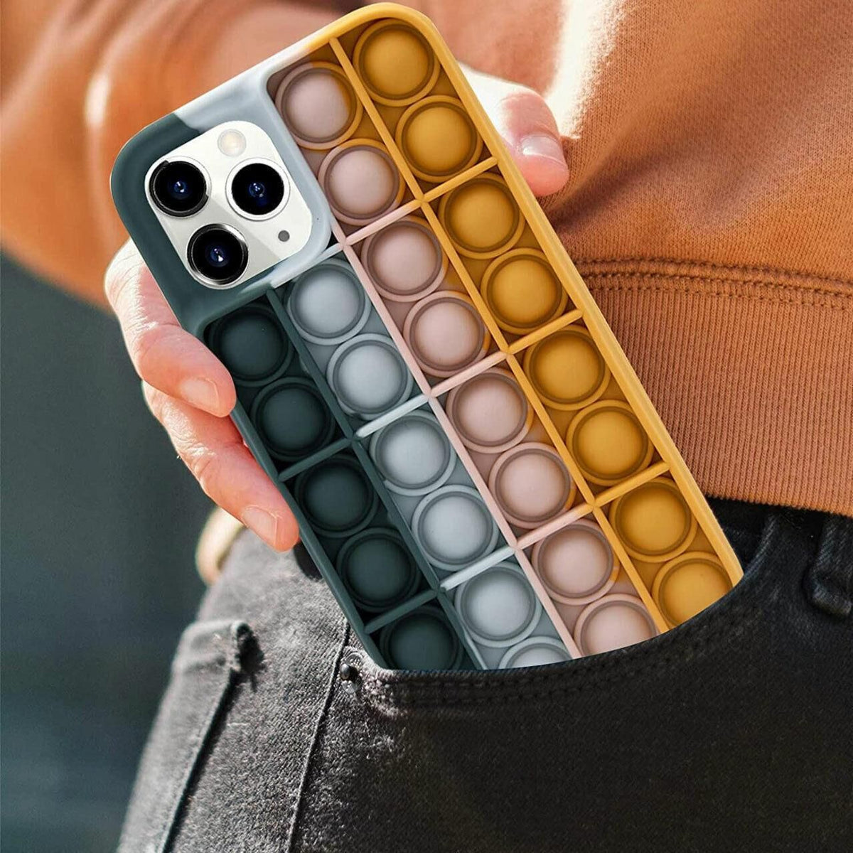 Blue-White Pop Fidget Toys Push It Bubble Phone Case For Iphone - iPhone 12