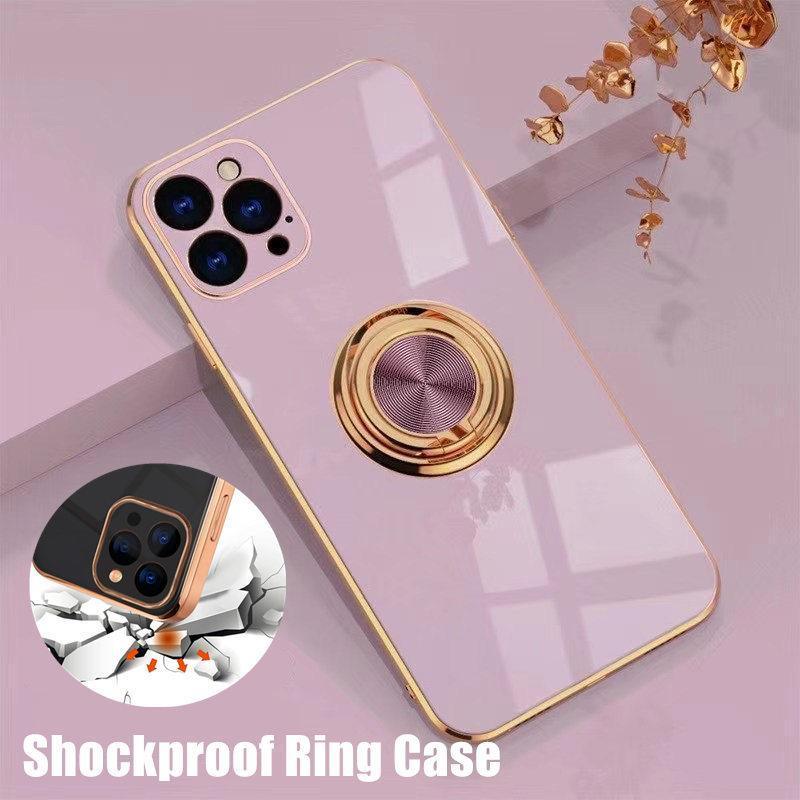 Light Purple Luxury Shockproof Silicone Ring Case Stand Cover for iPhone 14 13 12 Pro Max - iPhone XR