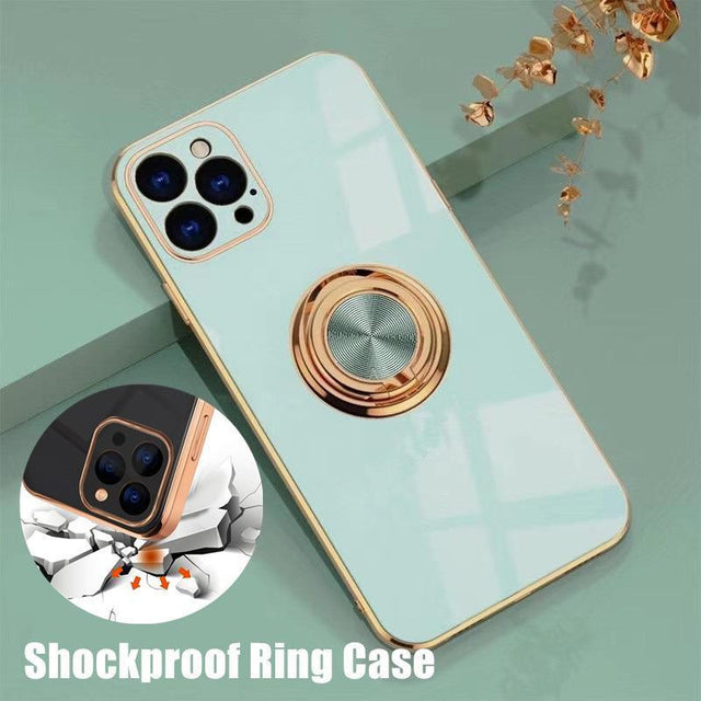 Light Cyan Luxury Shockproof Silicone Ring Case Stand Cover for iPhone 14 13 12 Pro Max - iPhone 7/8/SE2