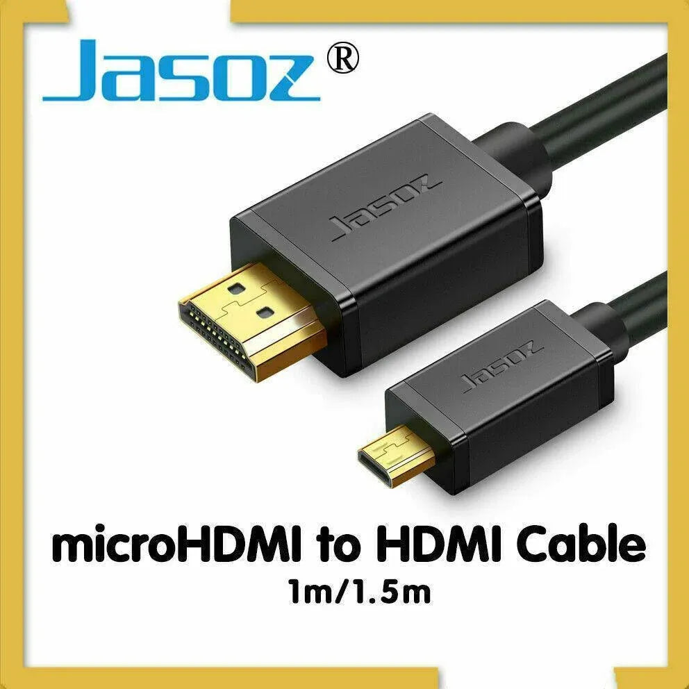 Micro HDMI to HDMI Cable Type D Male Jasoz Gold Plated Full HD 1080P Digital - 1.5 m