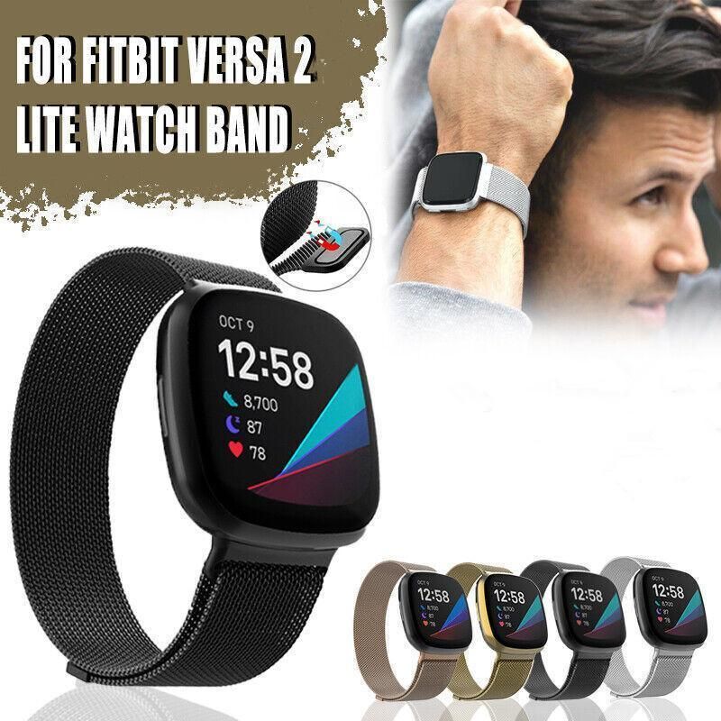 For Fitbit Versa 2 Lite Watch Band Strap Sports Metal Wristband Replacement Large - Silver Versa/Versa 2/Lite