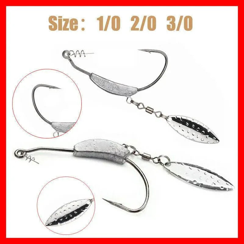 Weedless Jighead Hook Swimbait Worm Fishing Lure Wide Gap Single Barbed Spinner - 1/0#