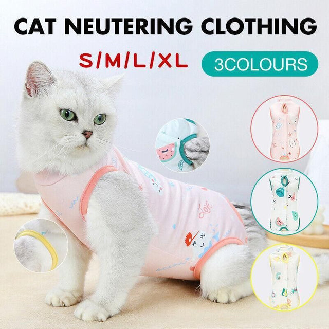 Pet Cat Postoperative Recovery Suit Pet Surgery Clothing Sterilization Weaning Green - L(Bust: 44cm Length: 34cm)