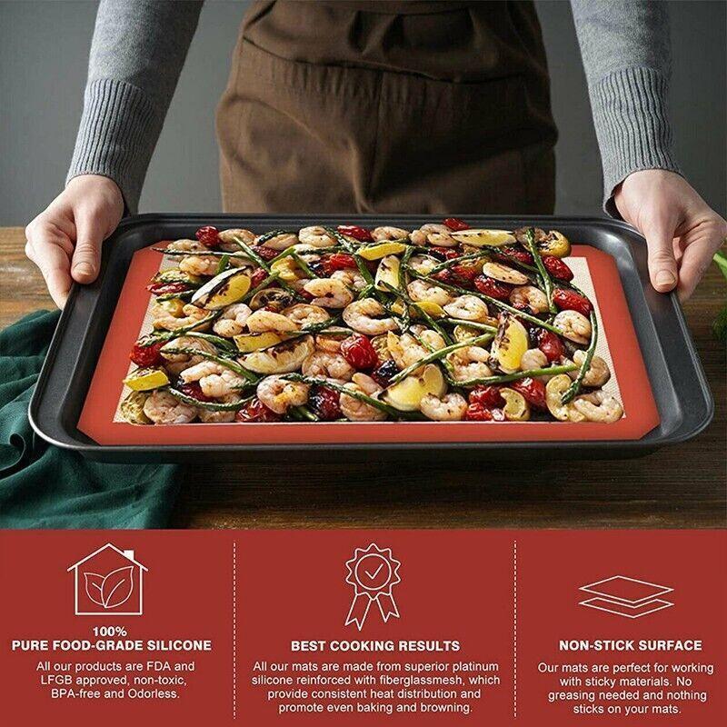 Silicone Baking Mat Non Stick Reusable Sheet for Pastry Dough Cookie Oven Bakeware - Red 4PCS(2*30X21+2*42X29.5CM)