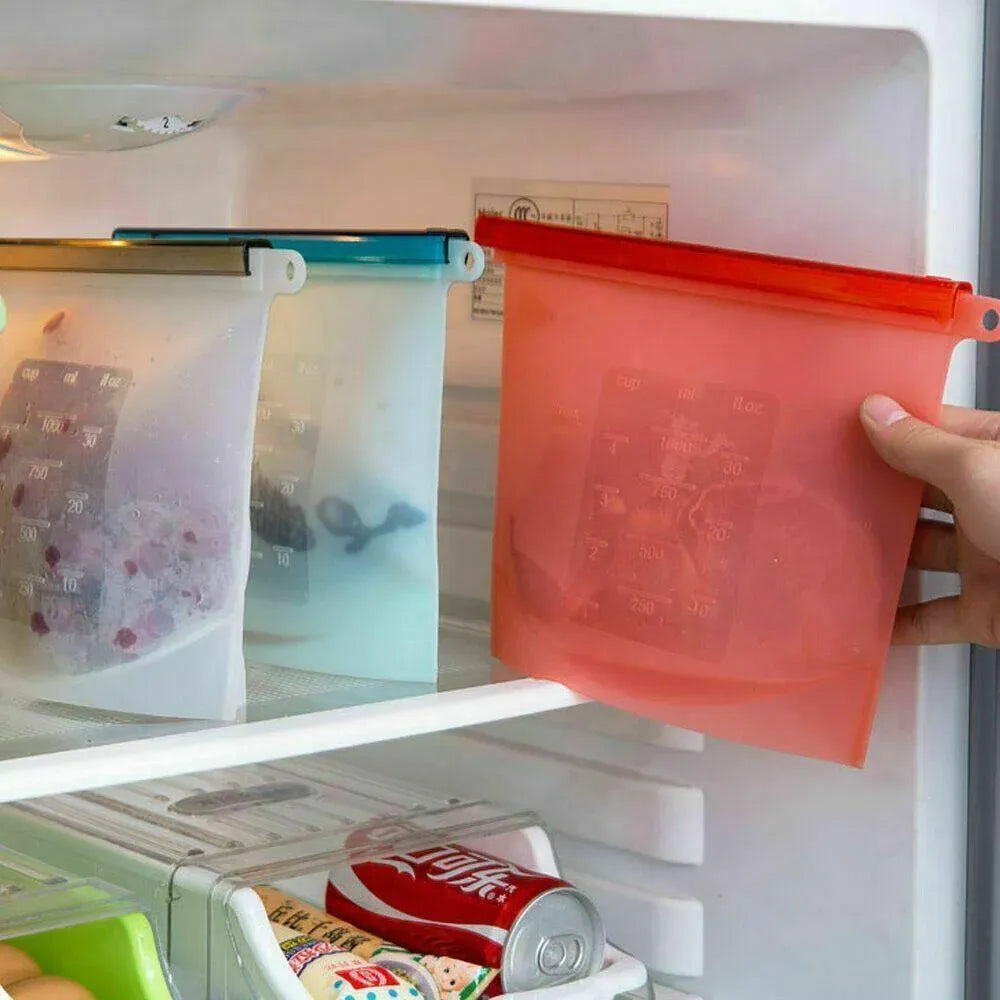 Reusable Silicone Food Storage Bags Leak proof Microwave Freezer Freshness Safe 500ml*1 - White 500ml*1 Unit