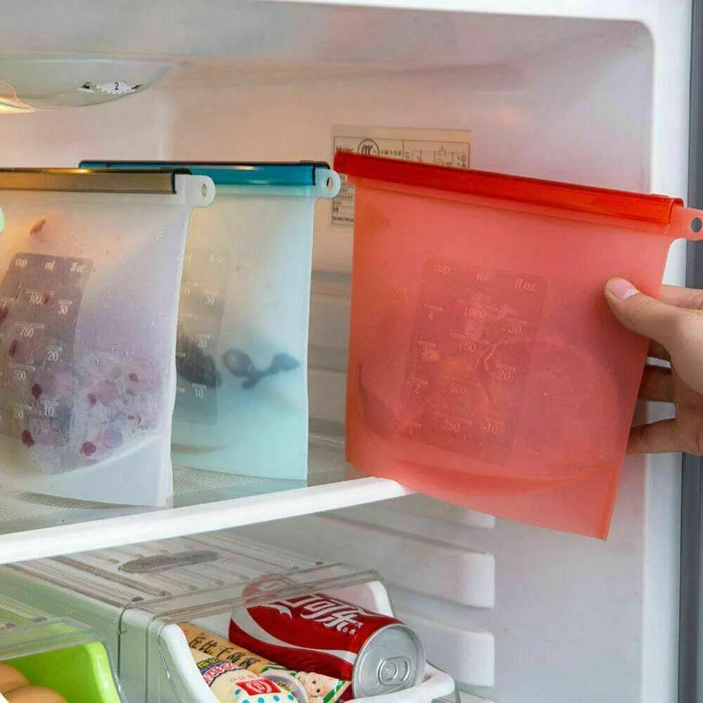 Reusable Silicone Food Storage Bags Leak proof Microwave Freezer Freshness Safe 1000ml*4 - White 1000ml*2 +Blue 1000ml*1 +Green 1000ml*1