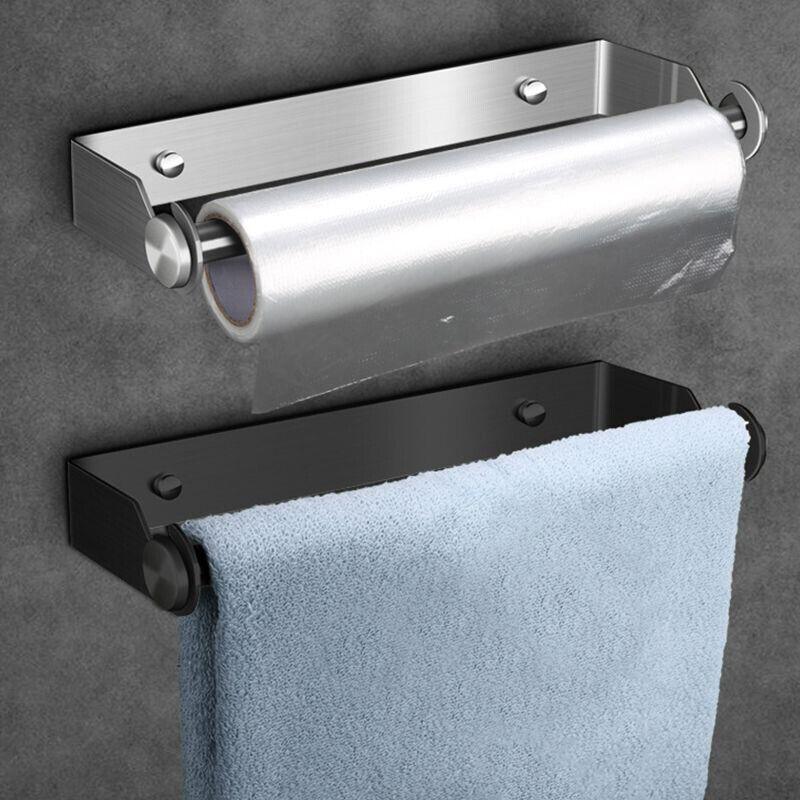 Paper Towel Holder Under Cabinet Wall Mount Stainless Steel Rack Kitchen - Silver