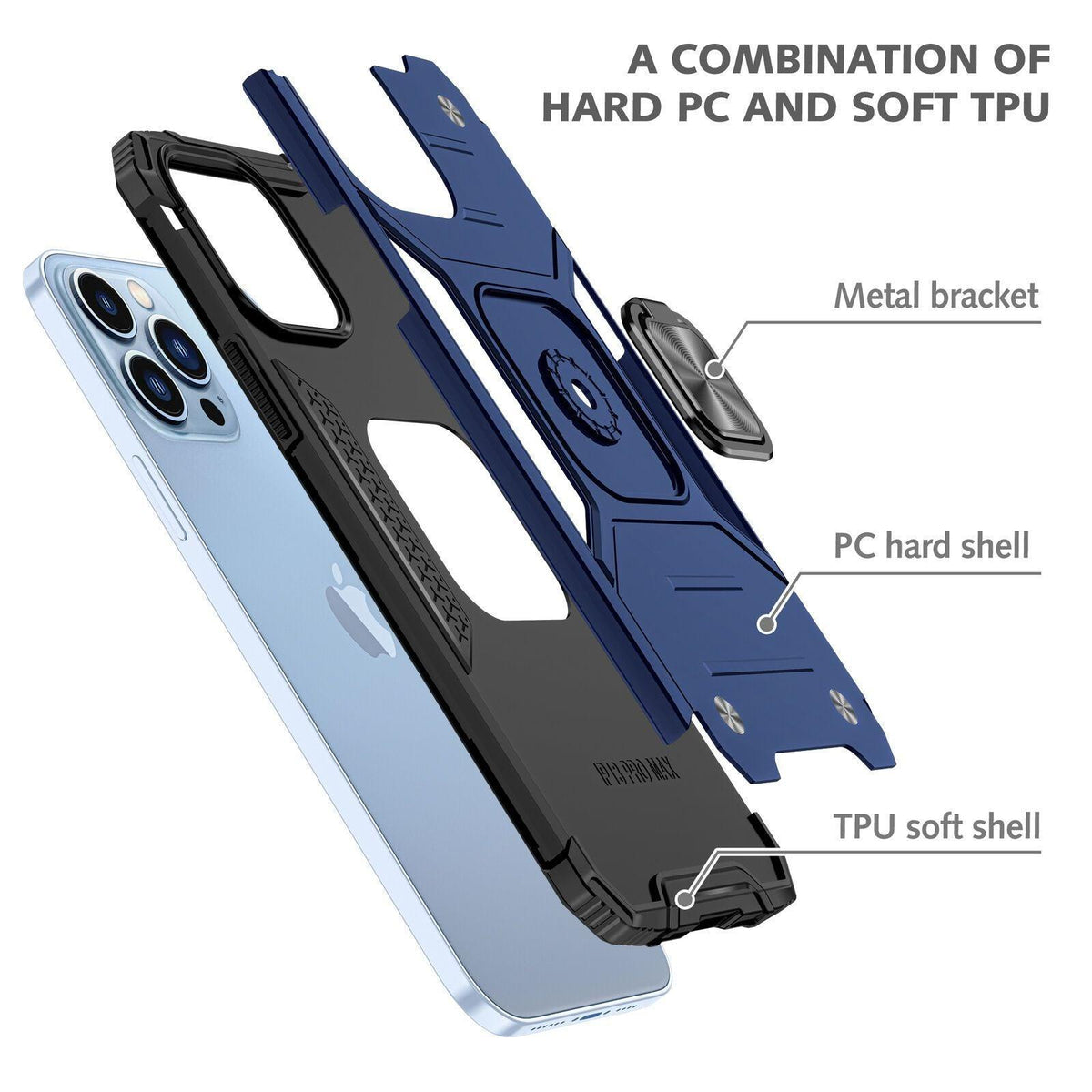 Shockproof Ring Case For iPhone 14 Plus Blue/Black/Red - Blue