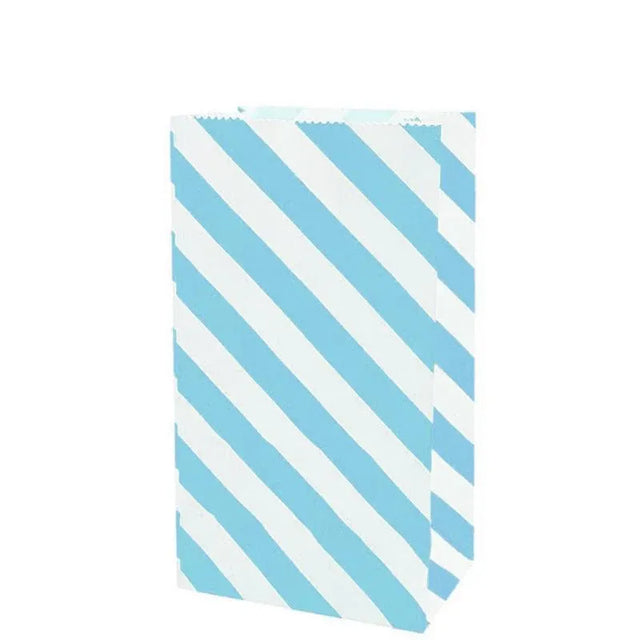 100X Colourful Plaid Kraft Paper Bag Candy Cookie Snack Cake Gift Bags 9X6X18cm - Blue