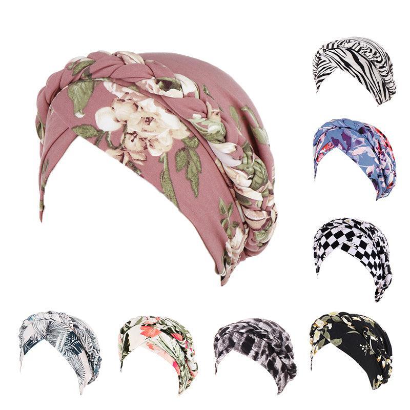 Women Floral Turban Head Wrap Cap Comfortable Chemo Headscarf Headwear - Black