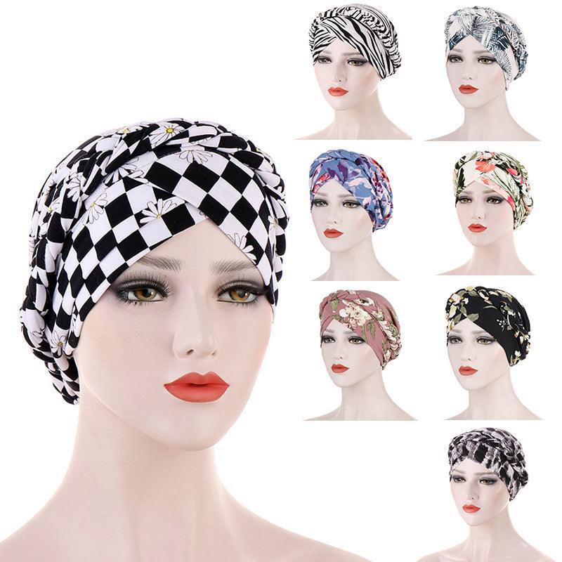Women Floral Turban Head Wrap Cap Comfortable Chemo Headscarf Headwear - Black