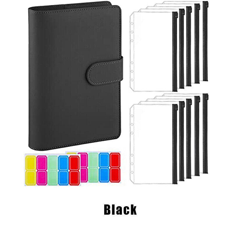 A6 Pu Leather Binder Pockets Cash Envelope Planner Notebooks - Purple