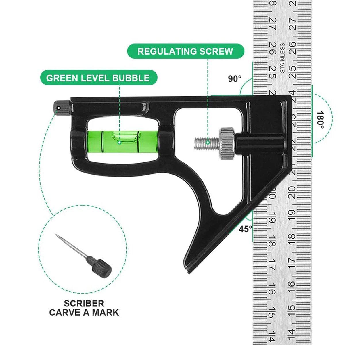 300mm Horizontal Movable Angle Ruler Adjustable Measuring Tool for Engineering
