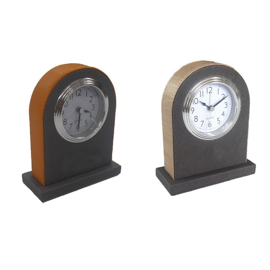 Classic Hotel Alarm Clock Quartz Movement Faux Leather Design with Clear Display - Orange