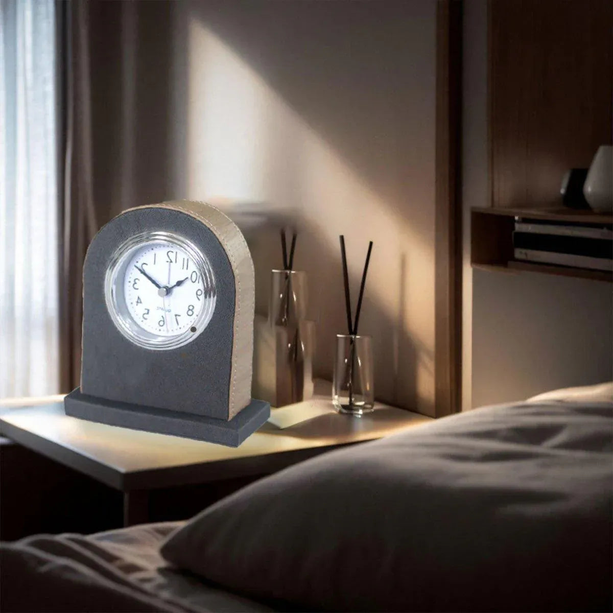 Classic Hotel Alarm Clock Quartz Movement Faux Leather Design with Clear Display - Orange