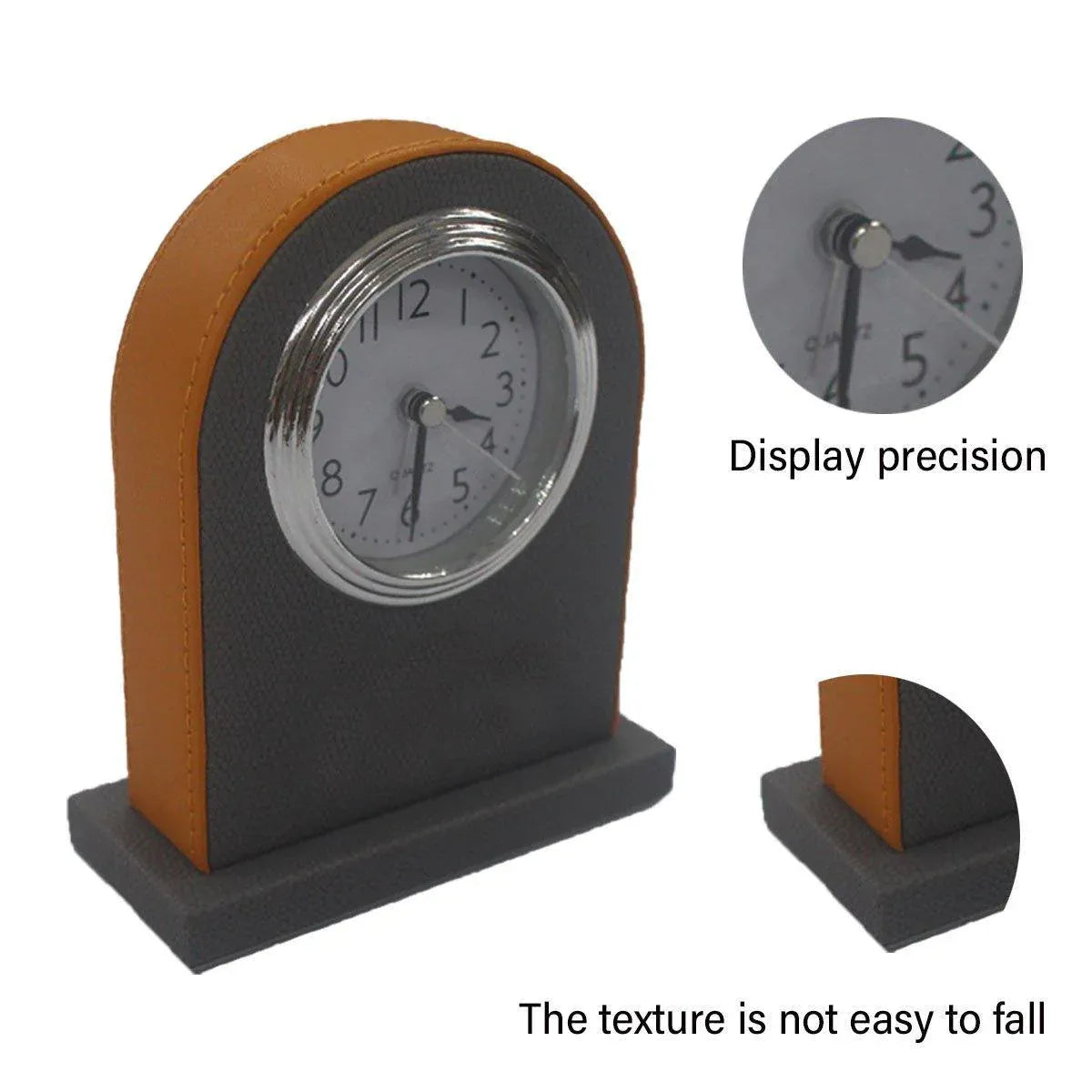 Classic Hotel Alarm Clock Quartz Movement Faux Leather Design with Clear Display - Orange