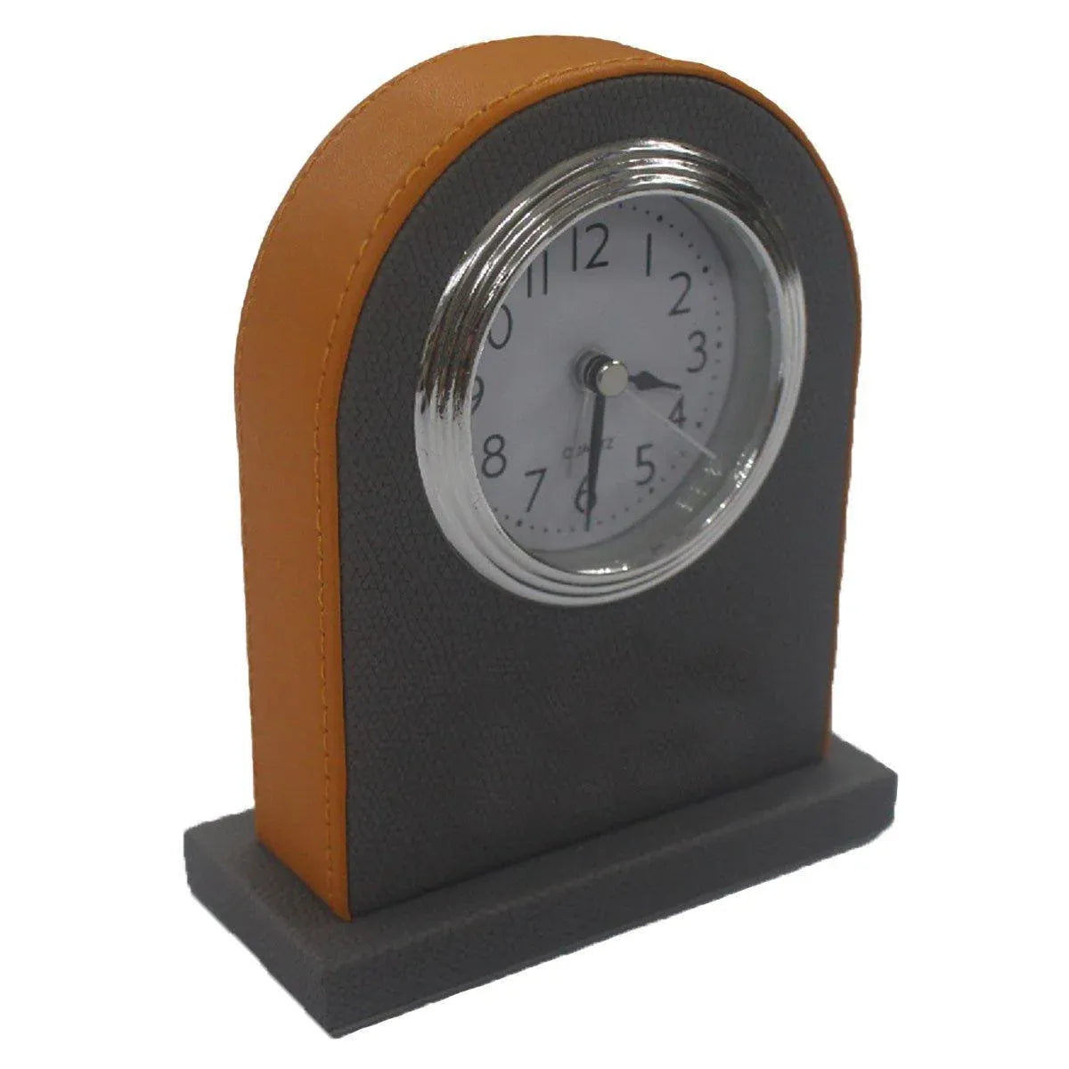 Classic Hotel Alarm Clock Quartz Movement Faux Leather Design with Clear Display - Orange