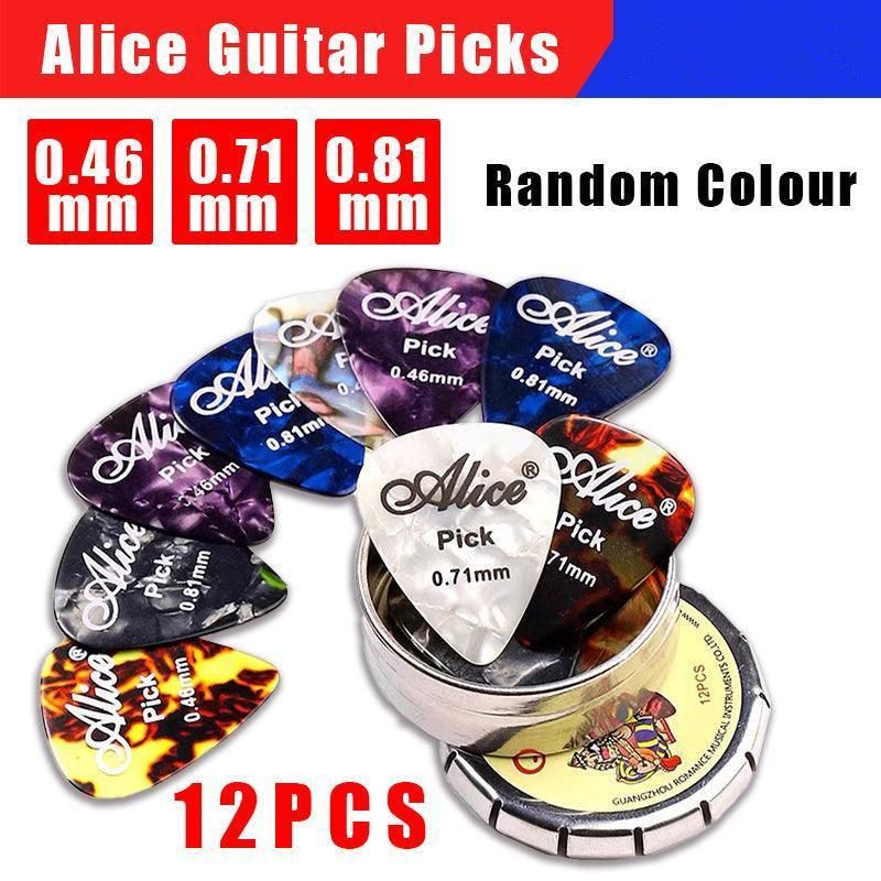 New 12Pcs Celluloid Acoustic Alice Guitar Picks Pick Set Bulk + Case Box Tin Au