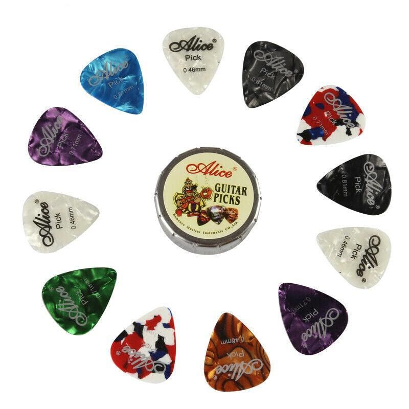 New 12Pcs Celluloid Acoustic Alice Guitar Picks Pick Set Bulk + Case Box Tin Au
