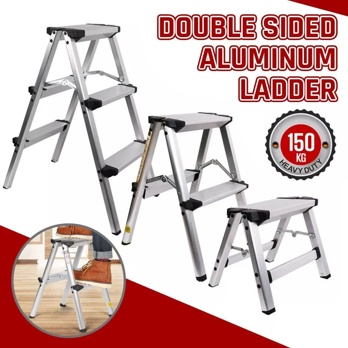 Portable Aluminium 1-3 Step Folding Ladder Anti-Slip Frame Stool for Home Use - 1 step Folding Ladder