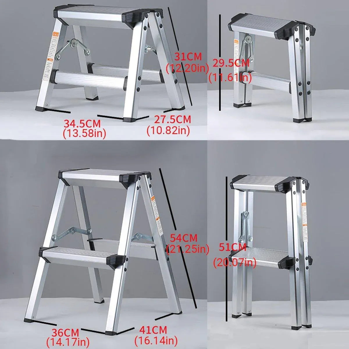 Portable Aluminium 1-3 Step Folding Ladder Anti-Slip Frame Stool for Home Use - 1 step Folding Ladder