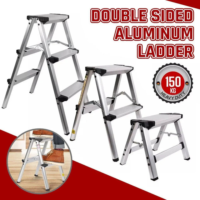 Portable Aluminium 1-3 Step Folding Ladder Anti-Slip Frame Stool for Home Use - 3 Step Folding Ladder
