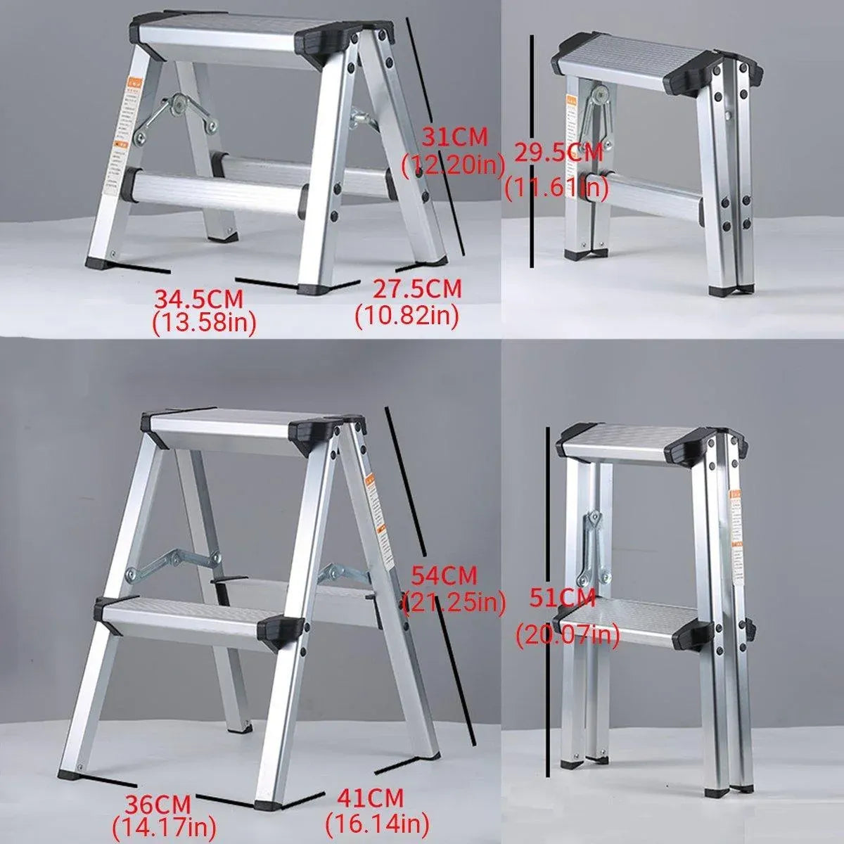Portable Aluminium 1-3 Step Folding Ladder Anti-Slip Frame Stool for Home Use - 3 Step Folding Ladder