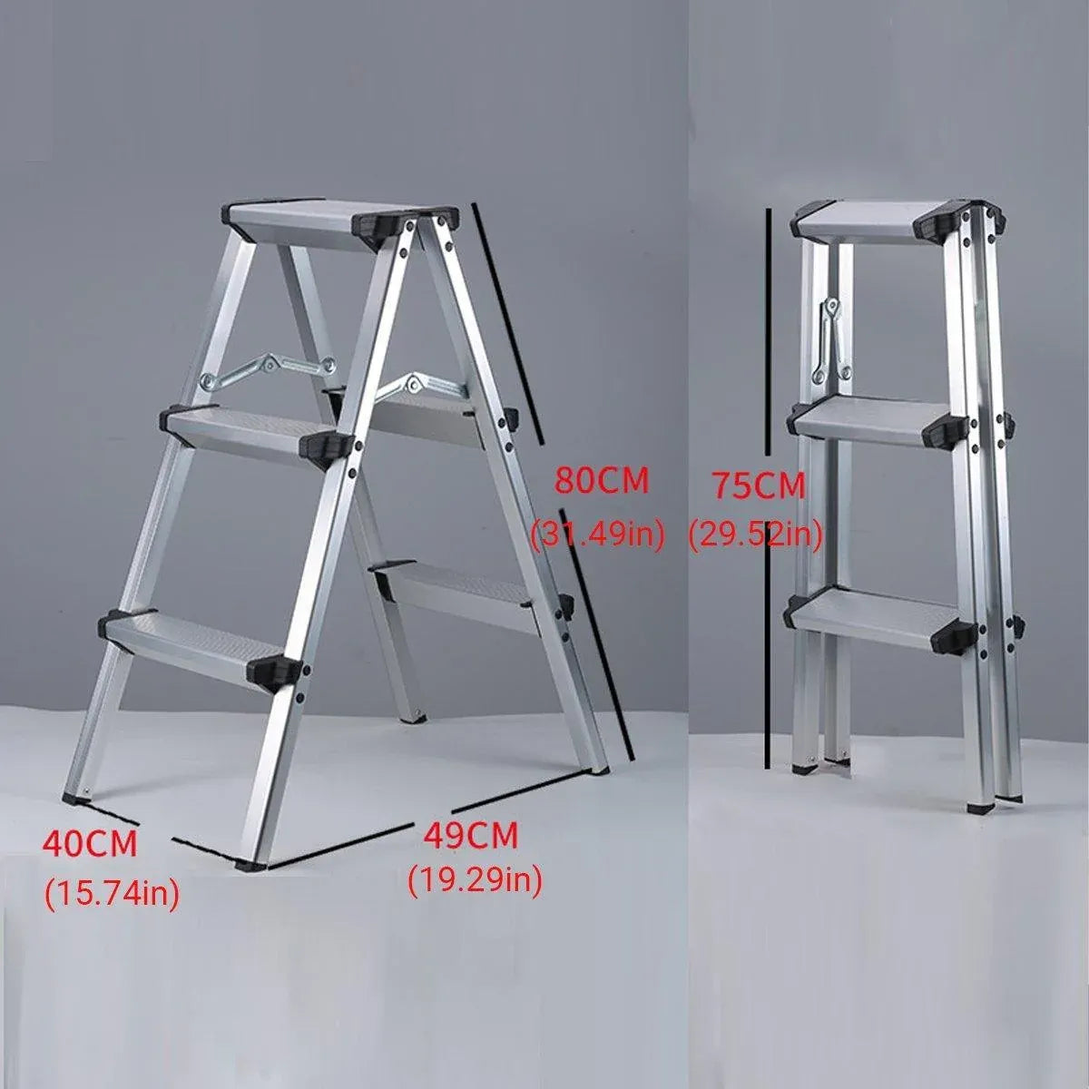 Portable Aluminium 1-3 Step Folding Ladder Anti-Slip Frame Stool for Home Use - 3 Step Folding Ladder