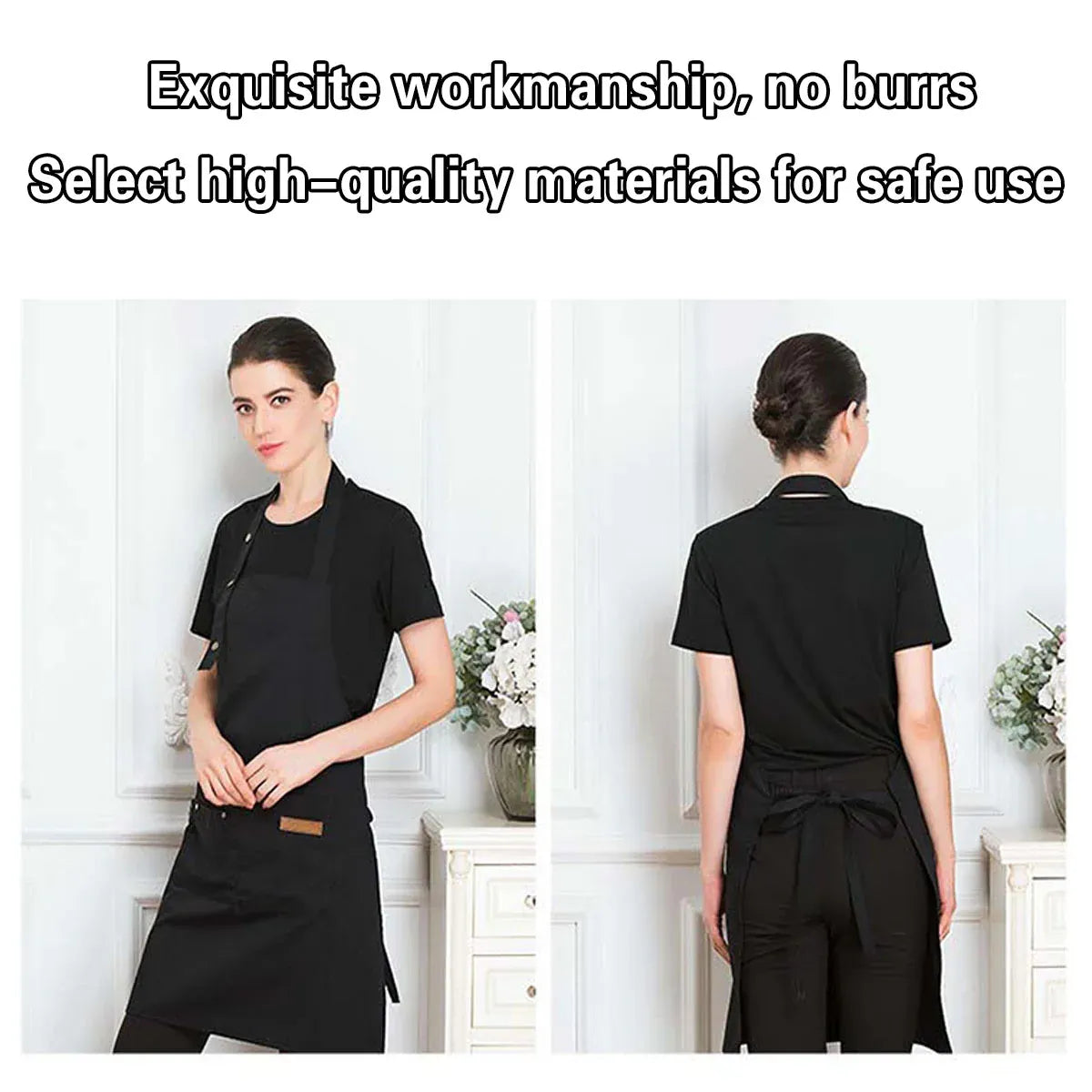 Adjustable Work Apron Neck Strap Waist Tie Kitchen Cooking Bib Apron Men Women - Brown