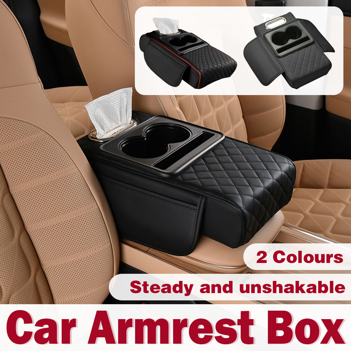 Car Armrest Pad Central Console Box Lift Rest Support Organizer Black Red