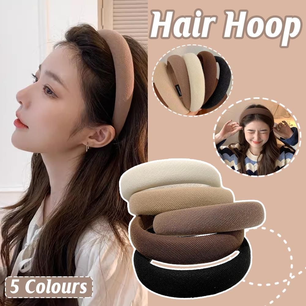 Ladies Headband Padded Hairband Wide Sponge Hair Hoop Solid Colour Accessories - Dark Coffee