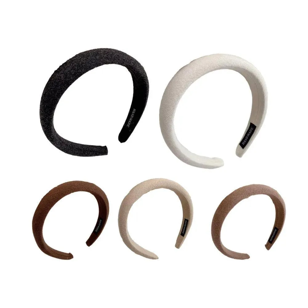 Ladies Headband Padded Hairband Wide Sponge Hair Hoop Solid Colour Accessories - Dark Coffee