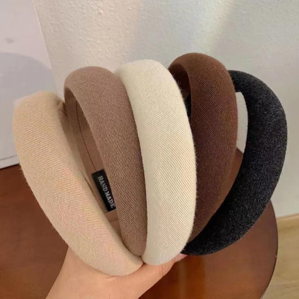 Ladies Headband Padded Hairband Wide Sponge Hair Hoop Solid Colour Accessories - Dark Coffee