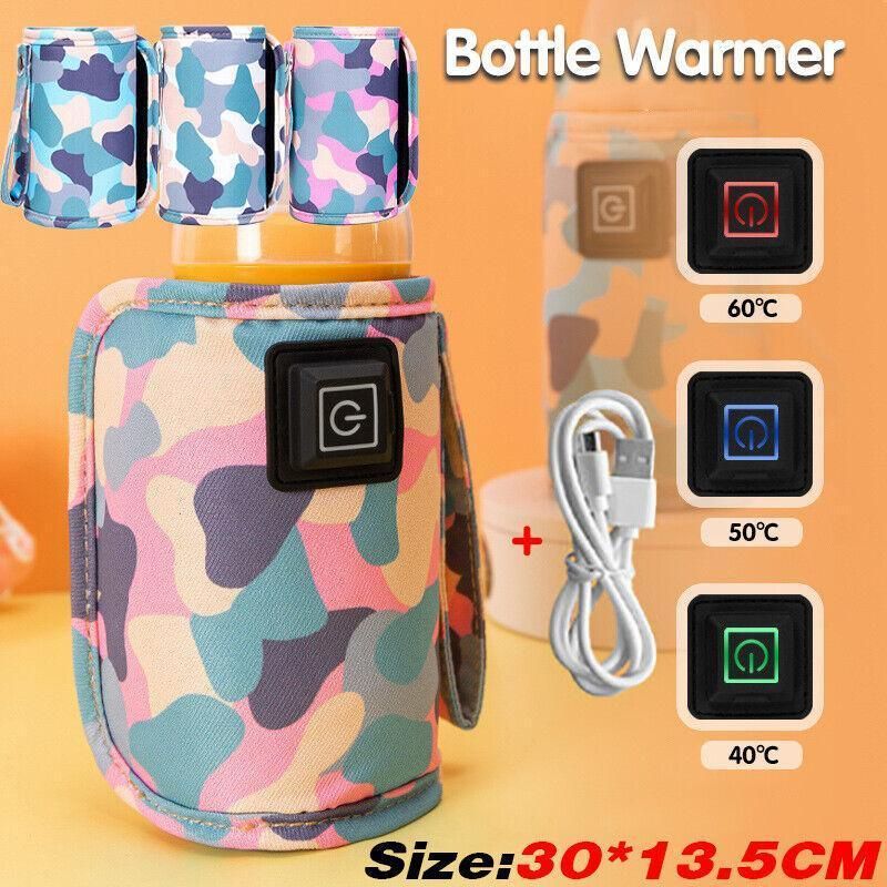 Portable USB Milk Warmer Bag Travel Bottle Heating Pouch for Feeding on the Go - Pink