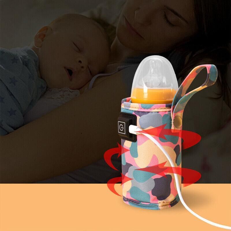 Portable USB Milk Warmer Bag Travel Bottle Heating Pouch for Feeding on the Go - Pink