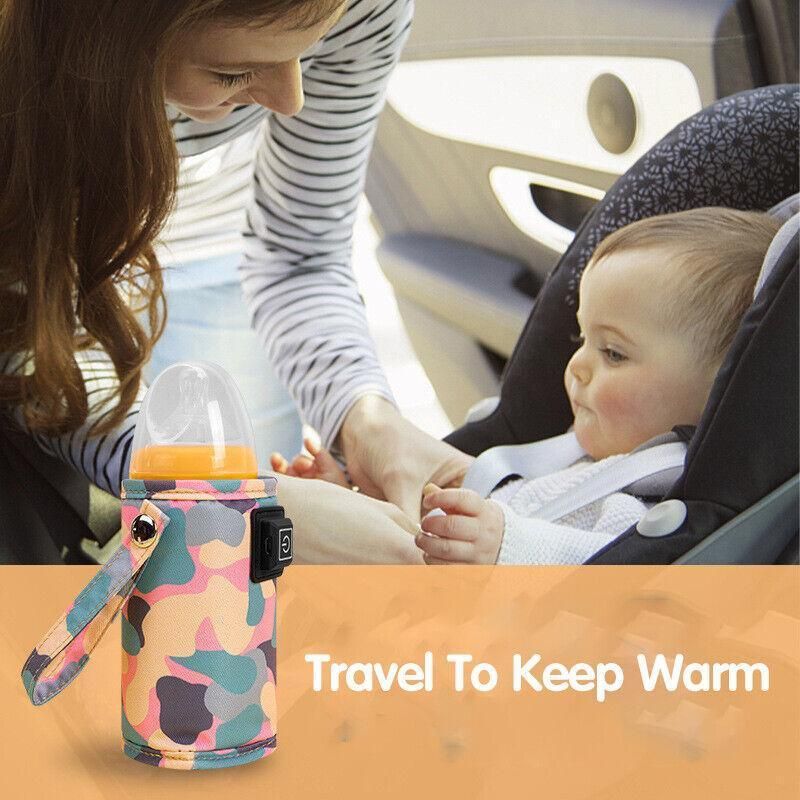 Portable USB Milk Warmer Bag Travel Bottle Heating Pouch for Feeding on the Go - Pink